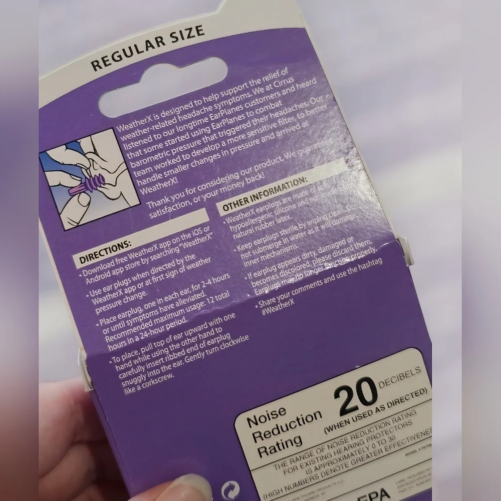 WeatherX Ear Plugs Migraine Noise Reduction Barometric Pressure Latex Free NEW - Picture 5 of 5